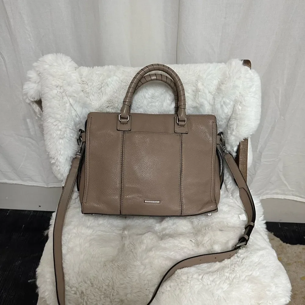 Rebecca Minkoff Bree Taupe Medium Leather Satchel Shoulder Bag